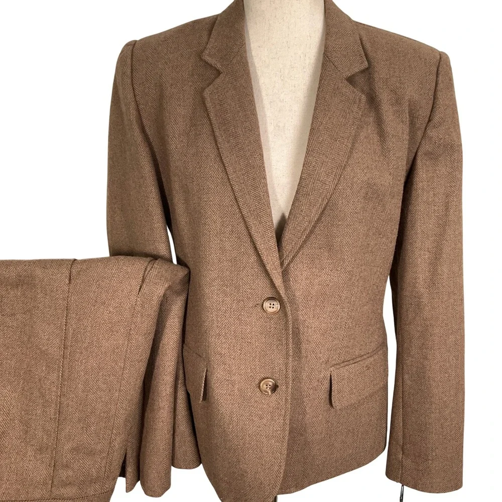 Suit Ability Skirt Set Women 14 Brown Herringbone Wool Classic‎ ALine  2pc VTG